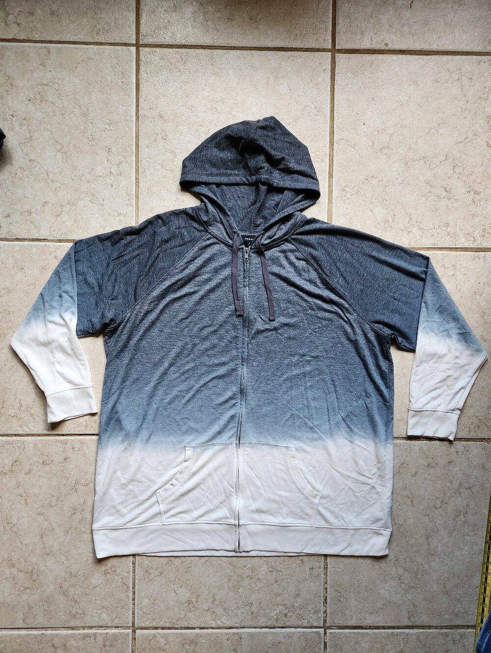 Torrid Ombre Dip Dye Full Zip Hoodie Sweatshirt Charcoal Grey White 4 4X